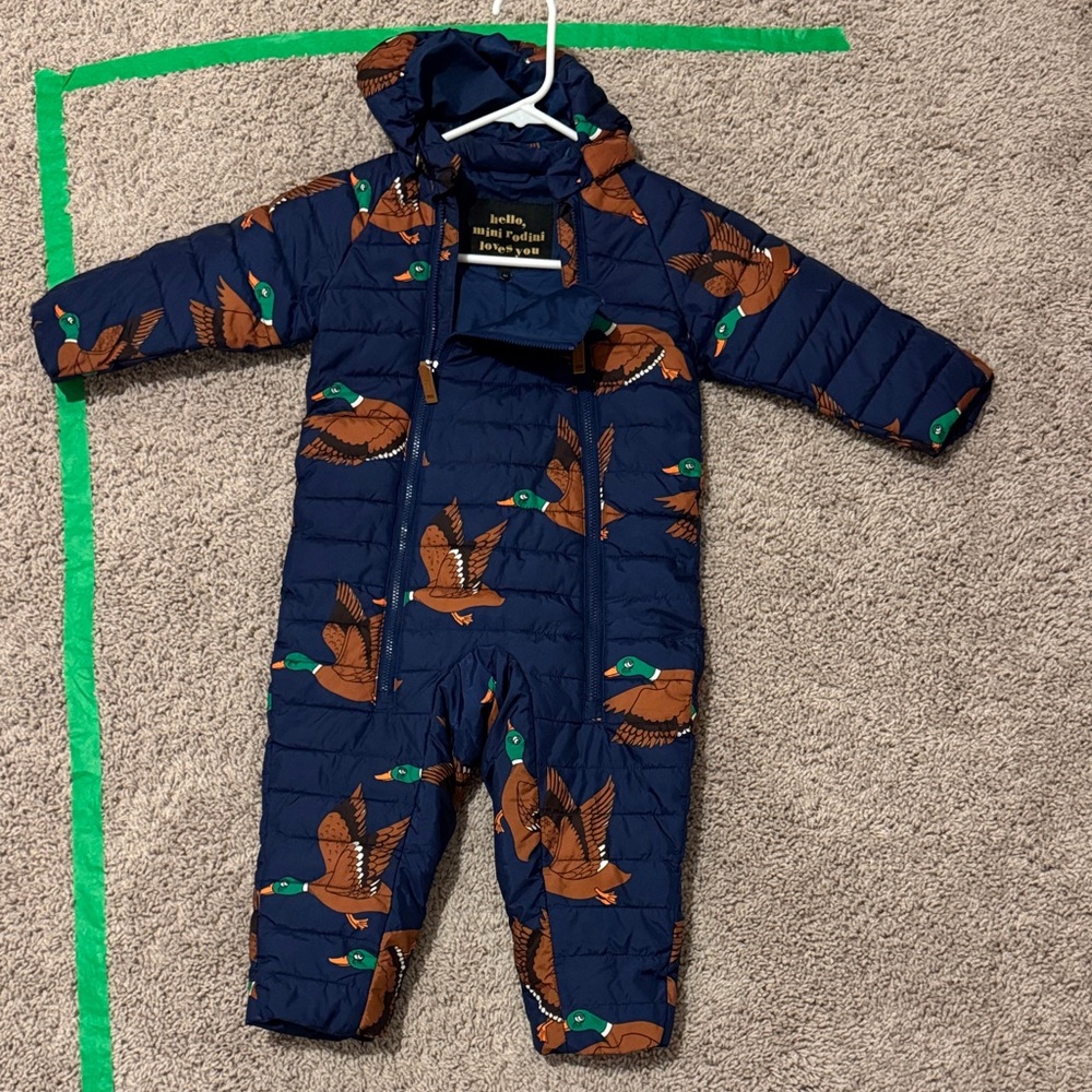 Mini Rodini Blue Snowsuit with Duck Print